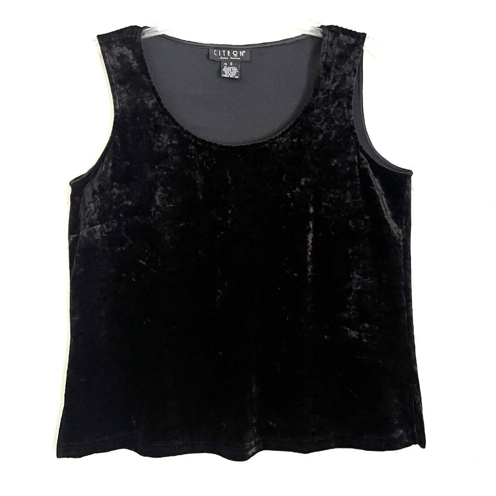 Citron Santa Monica Size S Silk Blend Velvet Top Sleeveless Scoop Neck Black